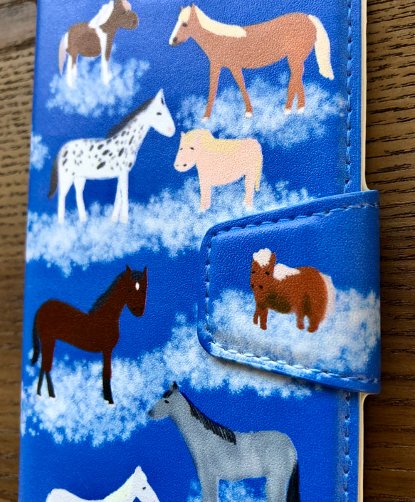 NEW！ 新作「放牧（blue）」iPhone 7 8手帳型ケース　競馬　馬　大人かわいい　競走馬　 6枚目の画像
