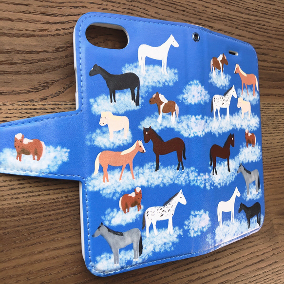 NEW！ 新作「放牧（blue）」iPhone 7 8手帳型ケース　競馬　馬　大人かわいい　競走馬　 7枚目の画像