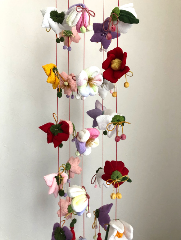 ✿ひな祭りちりめんとお花の吊るし飾り吊るし雛✿:*