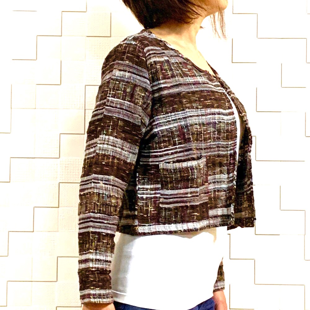 母への贈り物⭐️手織りカーディガン【手紡ぎ】コットン100%花草紡ぎ⭐️洗濯機で洗える⭐️hoshinoko