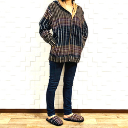 ユニセックス☆手織りのパーカー欲しかった☆ 手紡ぎコットン13N-21-花草紡ぎhoshinoko 7枚目の画像
