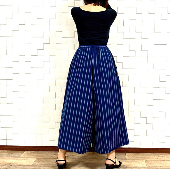 母に贈りたい【手織り】スカンツパンツ☆藍染めコットン15N-74-花草紡ぎhoshinoko 2枚目の画像