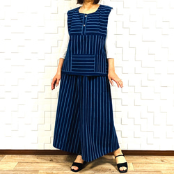 母に贈りたい【手織り】スカンツパンツ☆藍染めコットン15N-74-花草紡ぎhoshinoko 5枚目の画像
