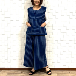 母に贈りたい【手織り】スカンツパンツ☆藍染めコットン15N-74-花草紡ぎhoshinoko 6枚目の画像