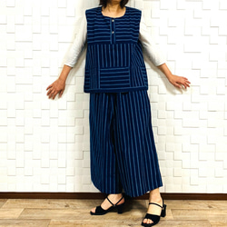 母に贈りたい【手織り】スカンツパンツ☆藍染めコットン15N-74-花草紡ぎhoshinoko 8枚目の画像