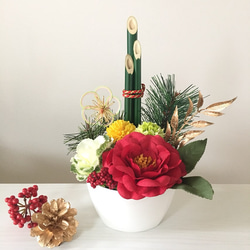 お正月飾り 門松アレンジメント【椿・赤】 アートフラワー nanohana