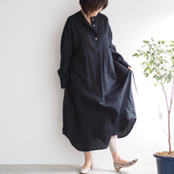 棉麻襯衫連衣裙 黑色 No.136-01 第4張的照片