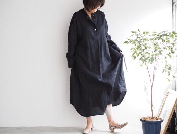 棉麻襯衫連衣裙 黑色 No.136-01 第4張的照片