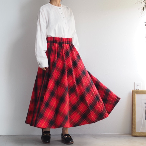 チェックサーキュラースカート レッド No.116-12 ロングスカート 