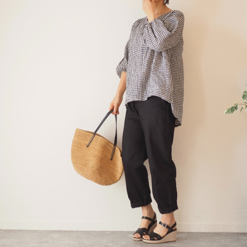 Mauvepink 1番人気 ❤️ リネン100%のギンガムチェックブラウス No