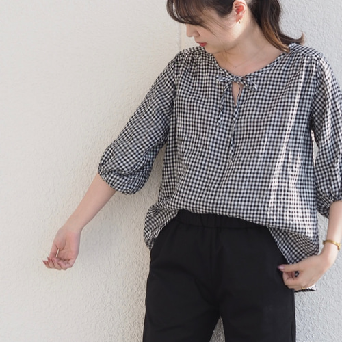 Mauvepink 1番人気 ❤️ リネン100%のギンガムチェックブラウス No