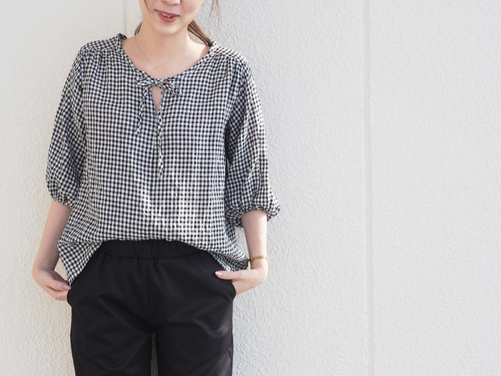 Mauvepink １番人気 ❤️ リネン100%のギンガムチェックブラウス  No.152