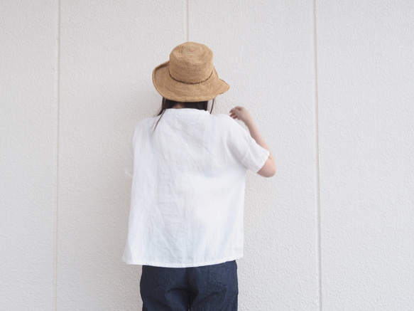 亞麻短袖簡約上衣白色No.157-3 第6張的照片