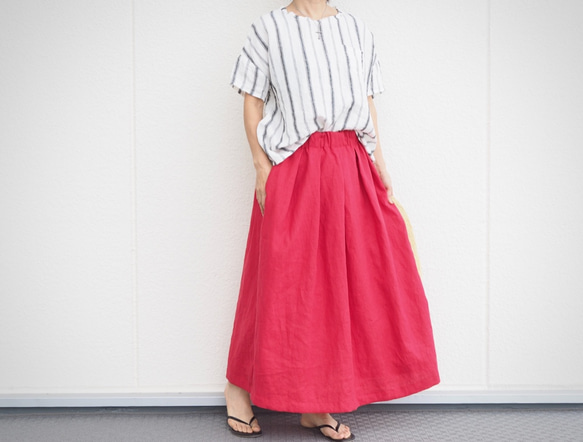 SALE！　赤いリネンのスカート No.119 2枚目の画像