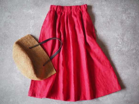 SALE！　赤いリネンのスカート No.119 4枚目の画像