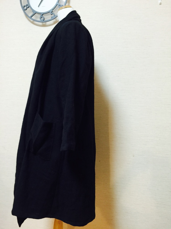 リネンウールコート ブラック 4枚目の画像