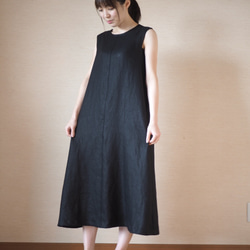A字亞麻連衣裙黑色No.16-01 第5張的照片