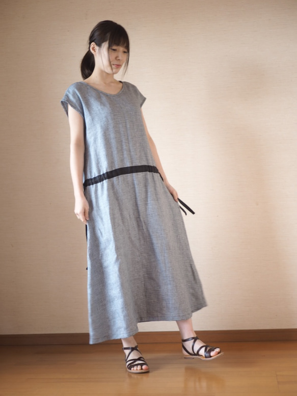 亞麻法式連衣裙Chidori 第3張的照片