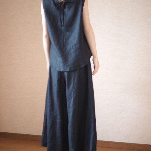 オーダーメイド　リネン　ワイドパンツ　黒 ロングワイドパンツ リネン黒 No.68 キュロット・ワイドパンツ
