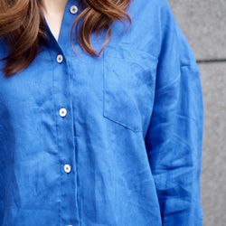キラッとカフスボタンのリネンシャツ ブルー  No.32 4枚目の画像