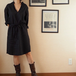 康妮獨家長裙黑色亞麻 第2張的照片