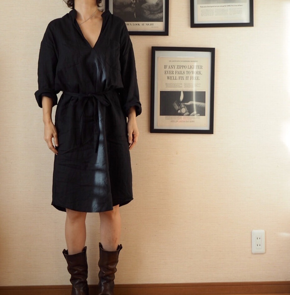 康妮獨家長裙黑色亞麻 第8張的照片