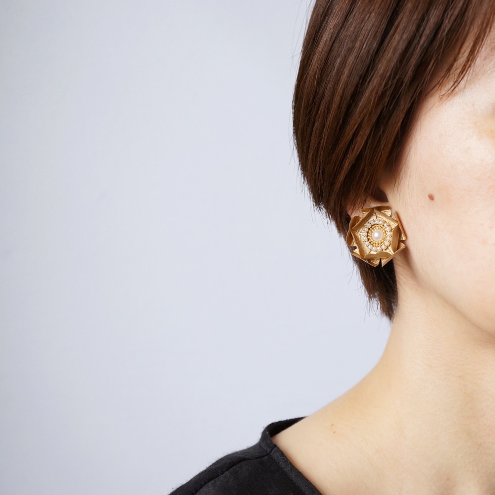 2Way『Flower Shower』紙の軽いピアス [友禅和紙ゴールド*レッド] ペーパージュエリー