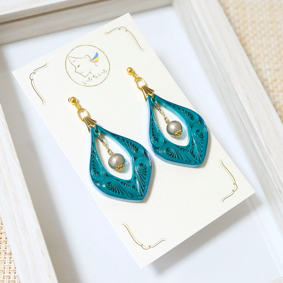 アジアンテイストドロップ』紙の軽いピアス [ターコイズグリーン] 軽い  