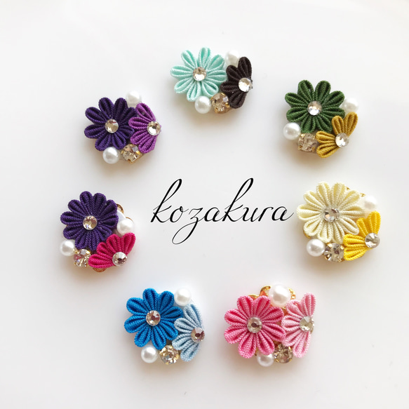 つまみ細工とビジューのピアスorイヤリング ピアス（その他