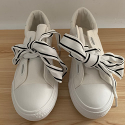ホワイト☆35☆22.5cm☆スニーカー シューズ スケボー リボン 靴 可愛い ローシューズ キャンバスシューズ☆ 2枚目の画像