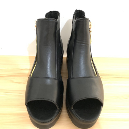 ブラック☆37☆23.5cm☆サンダル 厚底 シースルー サマーブーツ