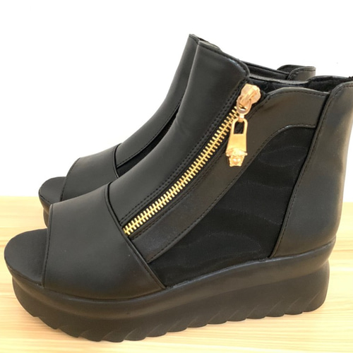 ブラック☆37☆23.5cm☆サンダル 厚底 シースルー サマーブーツ