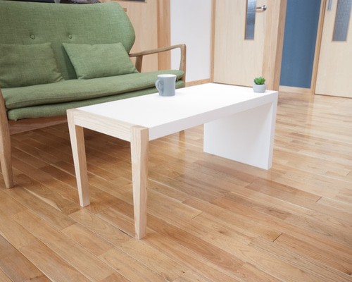 ローテーブル ホワイトアッシュ(無垢)とレザー調メラミンの