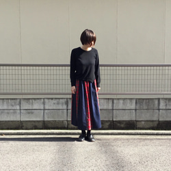 [ブルーデニム×タータンチェックのスカート 3枚目の画像