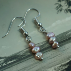 淡水粉紫珍珠直線優雅耳環 第3張的照片