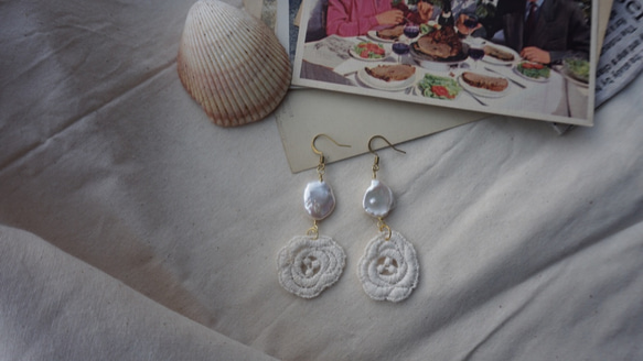 淡水珍珠蕾絲古典耳環 第1張的照片