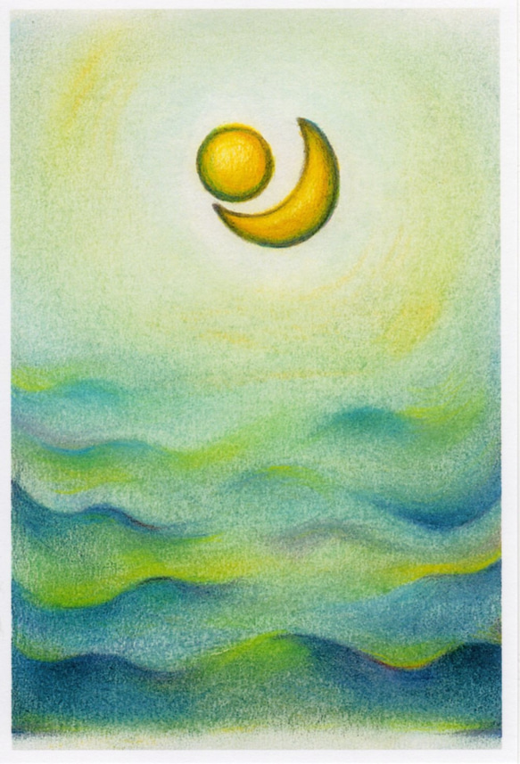 パステル・色鉛筆で描く　「浮かぶ月」イラスト原画・額縁入り 2枚目の画像