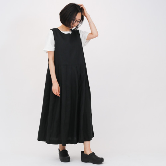 リネンのジャンパースカート　黒 7枚目の画像