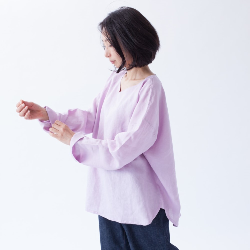 リネンのストレートシャツ　ラベンダー
