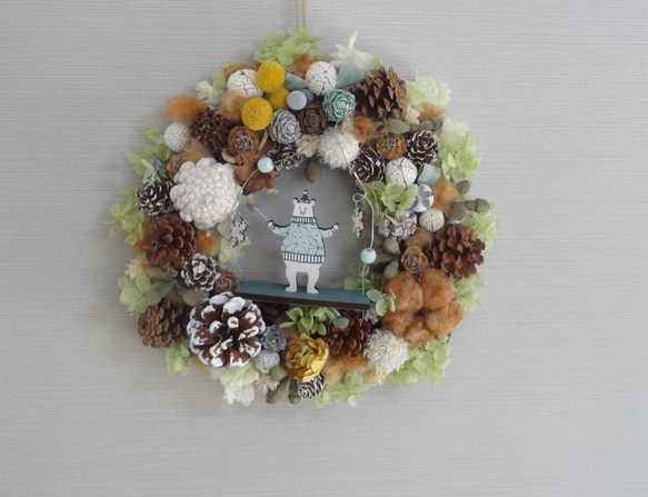 rina様ご予約品『くまさんのクリスマスリース』 リース flower