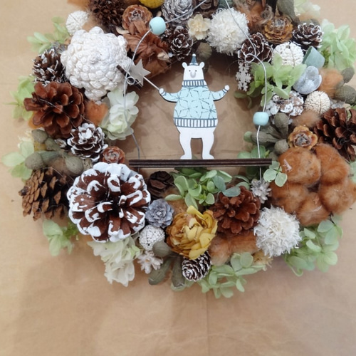 rina様ご予約品『くまさんのクリスマスリース』 リース flower