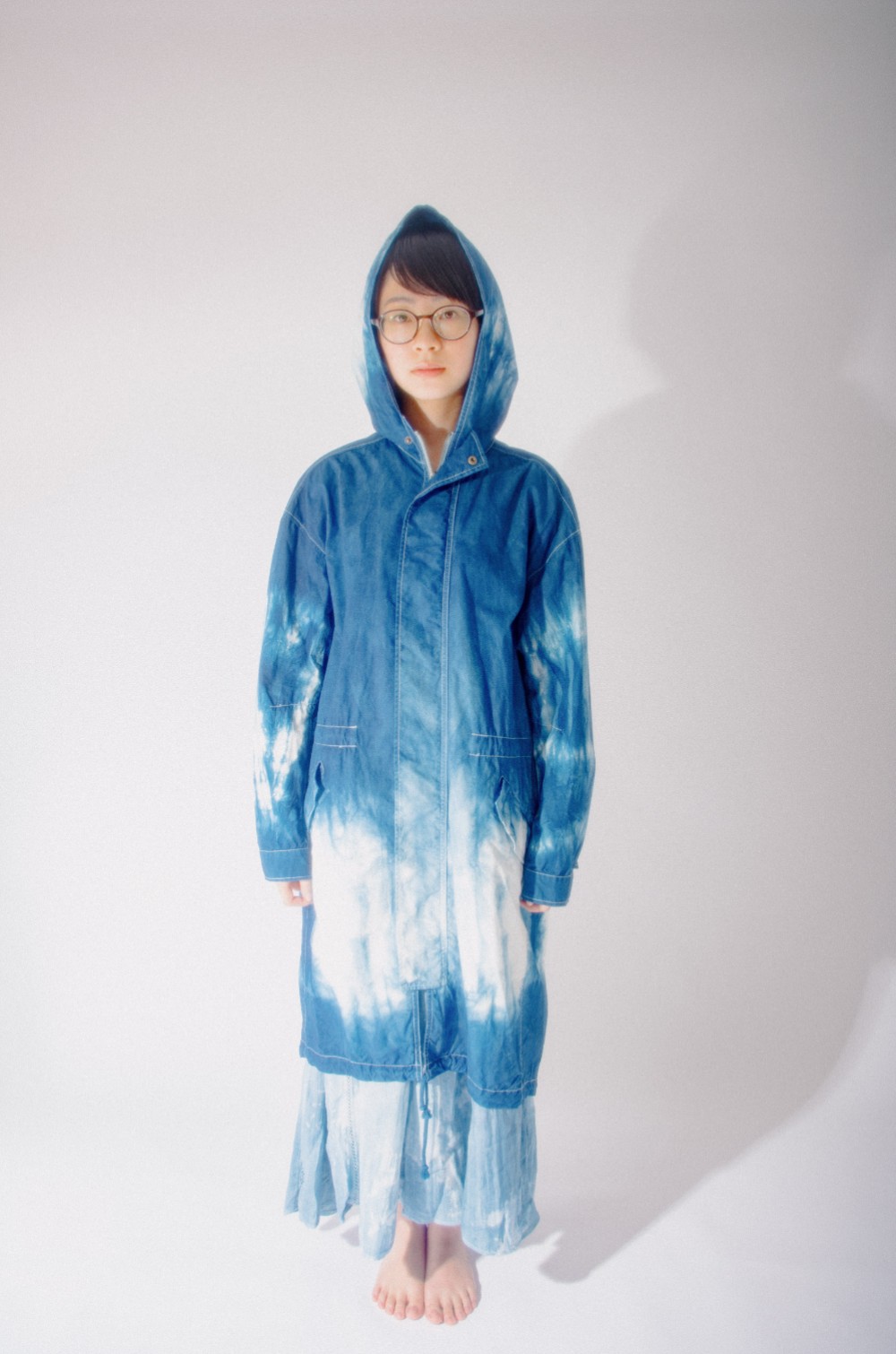 藍染ロングミリタリーコート