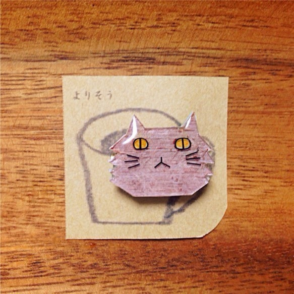 おとぼけ猫ブローチNo.017 2枚目の画像