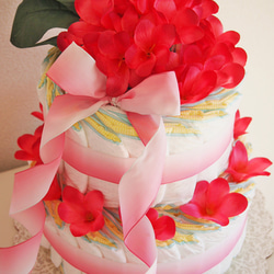２段おむつケーキ　「ハワイアンウェディング・ピンク 」 2枚目の画像