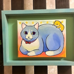 アートボックス額装　キャンパス画　「猫とねずみ」 1枚目の画像