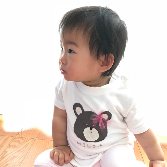 名入れ リボンくまちゃんのTシャツ 4枚目の画像