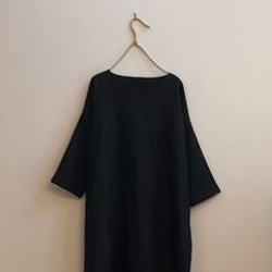 受注作品】起毛リネンのワンピース渋い青（藍鉄色・鉄紺色