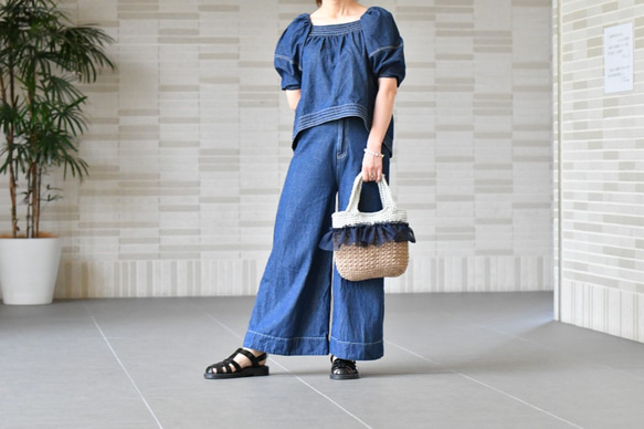 雙色薄紗荷葉邊籃包（訂製） 第2張的照片