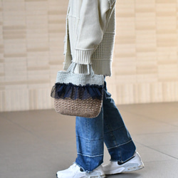 雙色薄紗荷葉邊籃包（訂製） 第3張的照片