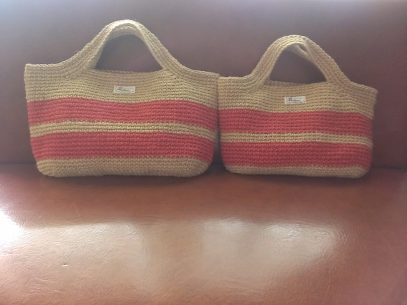 訂製籃袋（米色 x 紅色 L） 第3張的照片